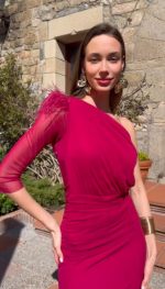 Vestido Midi Asimétrico con Plumas - Imagen 3