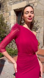 Vestido Midi Asimétrico con Plumas - Imagen 6