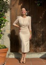 Vestido Midi de Tul y Plumas Escote Redondo White - Imagen 3