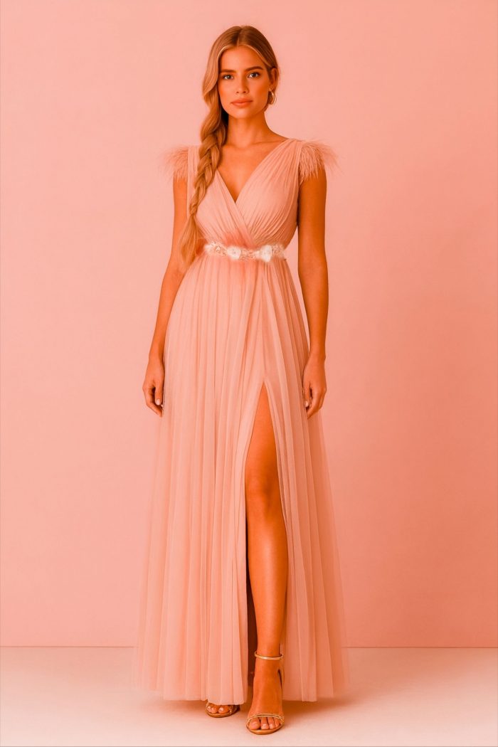 VESTIDO LARGO DE FIESTA ANNE PLUMAS - Imagen 1