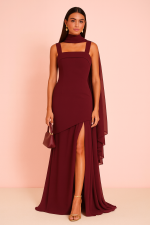 Vestido Largo Granate Falda de Gasa