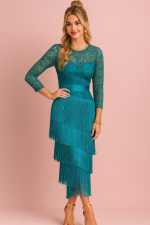 Vestido Largo de Fiesta con Blonda y Flecos Buganvilla - Imagen 3