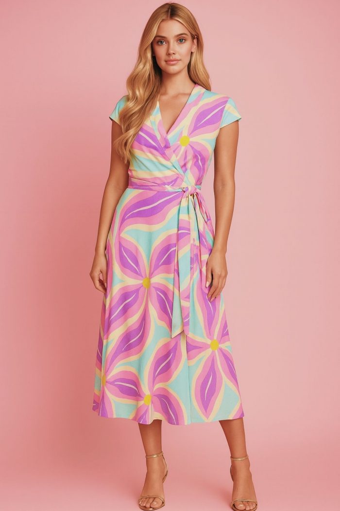 Vestido Wrap Estampado con Vuelo - Imagen 1