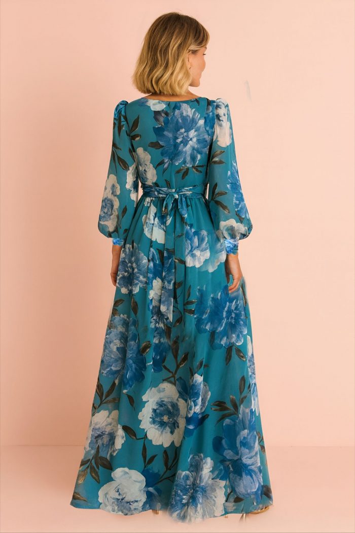 Vestido Largo Estampado Puño Drapeado - Imagen 2