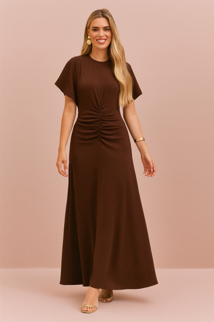 Vestido Largo de Crepé Cacao - Imagen 1