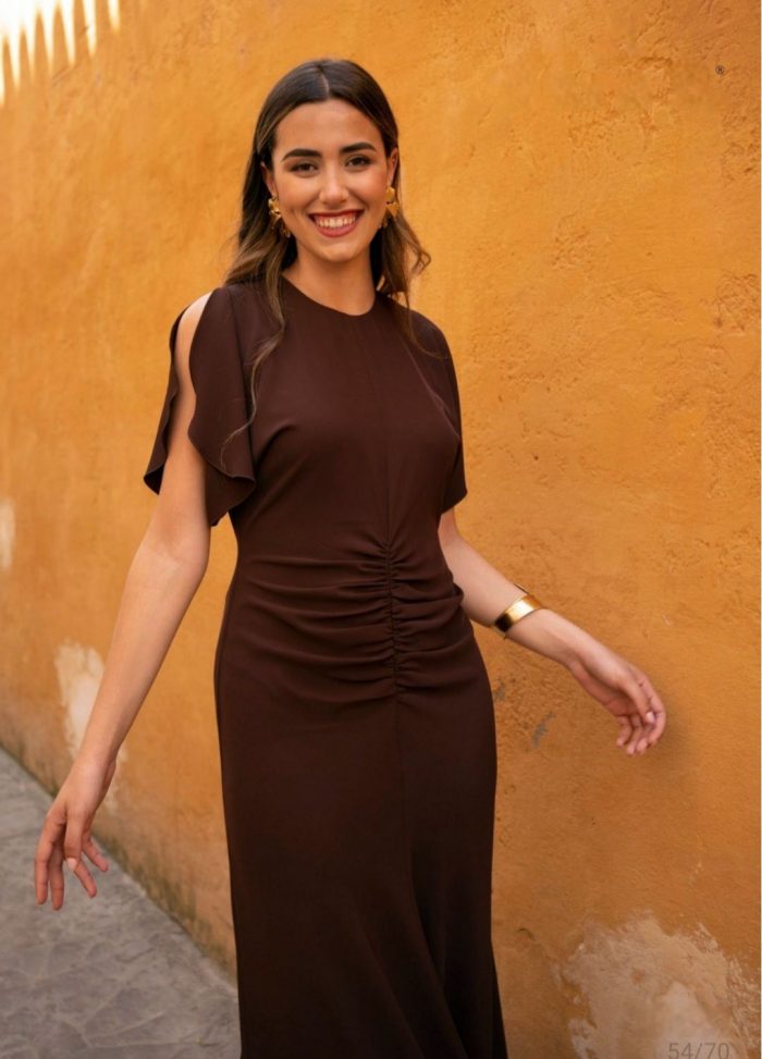Vestido Largo de Crepé Cacao - Imagen 5
