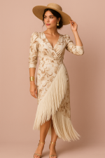 Vestido de Raso Elástico con Flecos