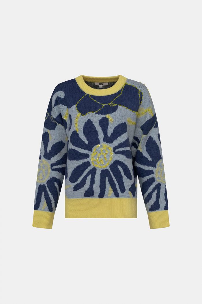 Jersey flor azul y cuello ribete amarillo - Imagen 2