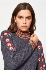 Jersey flores bordadas y ribetes multicolor - Imagen 2