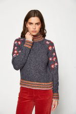 Jersey flores bordadas y ribetes multicolor - Imagen 3