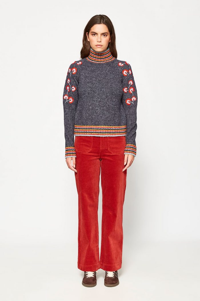 Jersey flores bordadas y ribetes multicolor - Imagen 5