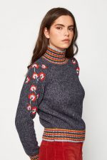 Jersey flores bordadas y ribetes multicolor - Imagen 4