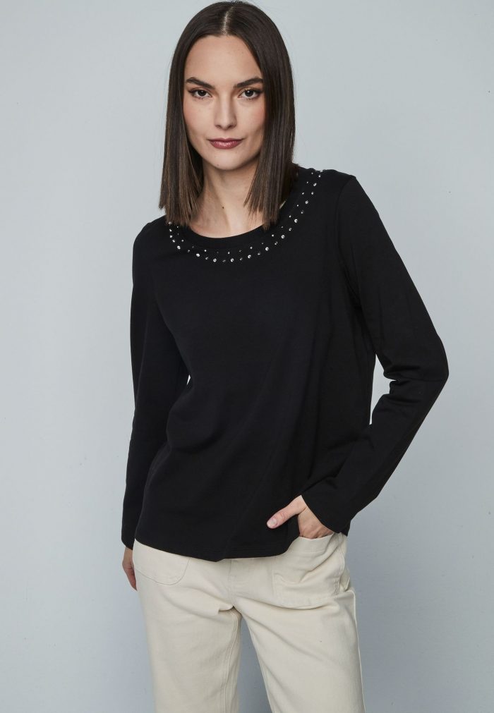 Camiseta pedrería cuello - Imagen 1