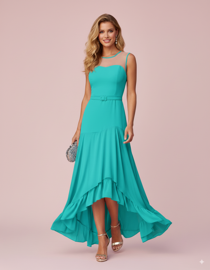 Vestido Largo Efecto Palabra de Honor y Falda de Gasa - Imagen 1