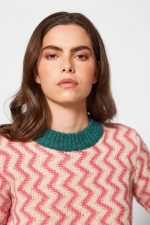 Jersey zig-zag rosa cuello a contraste - Imagen 2