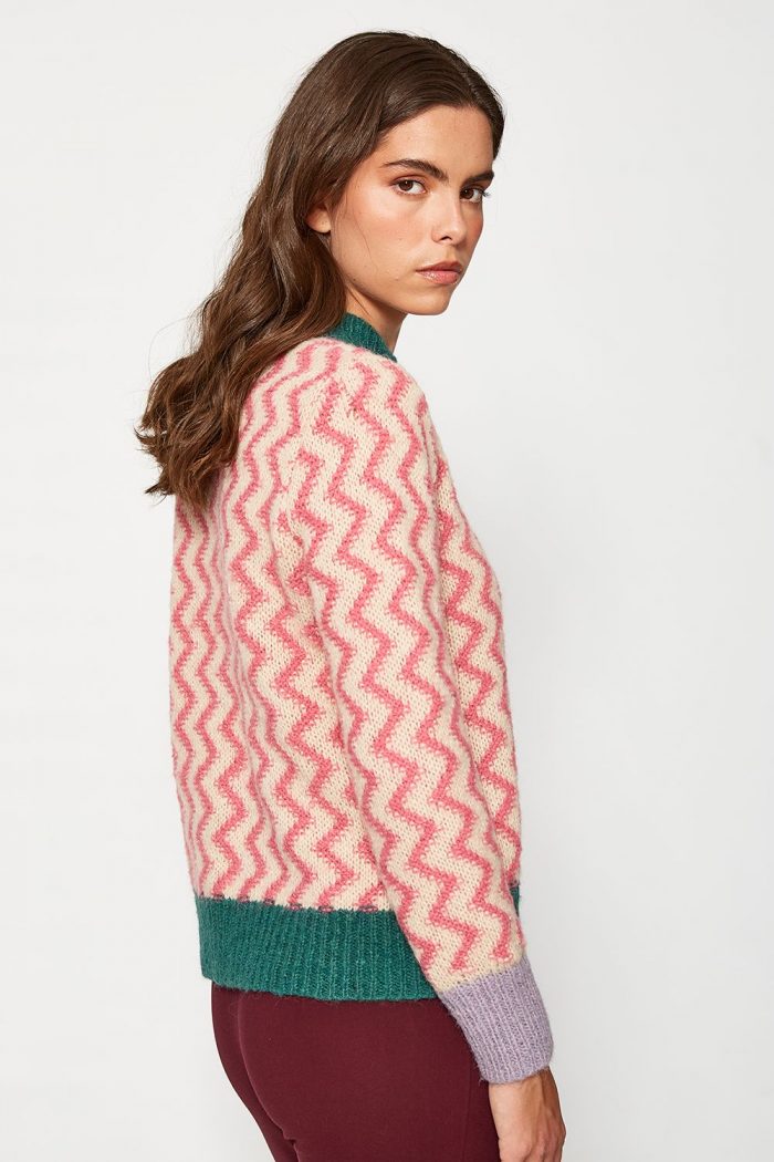 Jersey zig-zag rosa cuello a contraste - Imagen 4