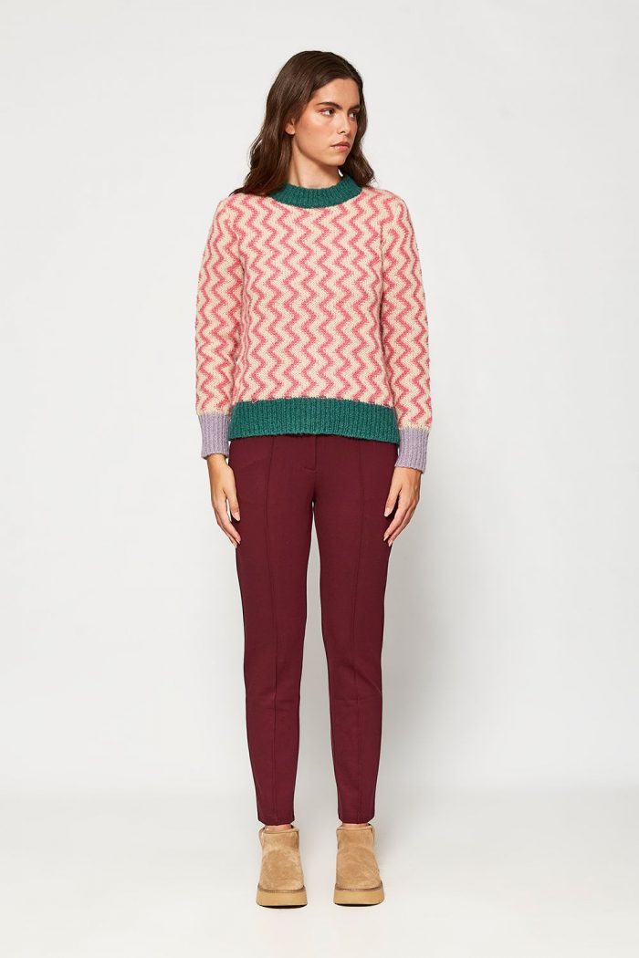 Jersey zig-zag rosa cuello a contraste - Imagen 5