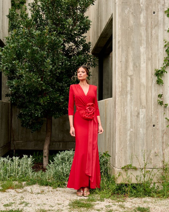 Vestido Largo Con Cinturón Flor - Imagen 1