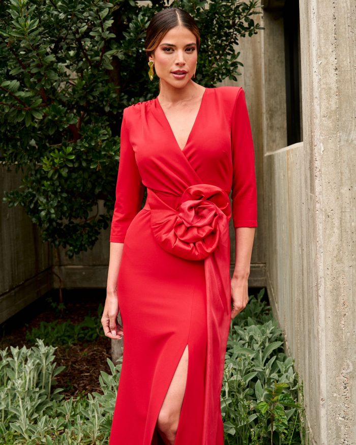 Vestido Largo Con Cinturón Flor - Imagen 3