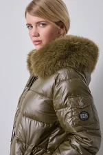 Parka Larga Acolchada con Capucha de Pelo