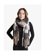 Bufanda manta cuadros con franja naranja