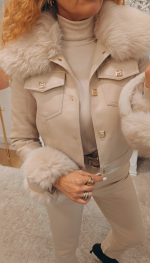 Biker ecopiel con puños y cuello furry