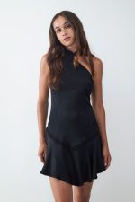 Vestido mini satin cuello halter