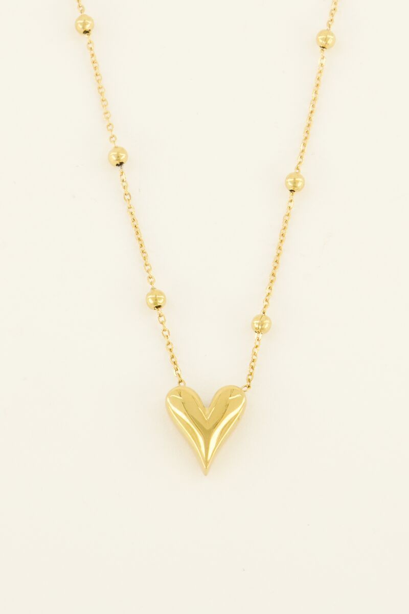 product_images-mid-length_necklace_with_heart_1 Collar de acero con corazón y cadena de bolitas - Imagen 1
