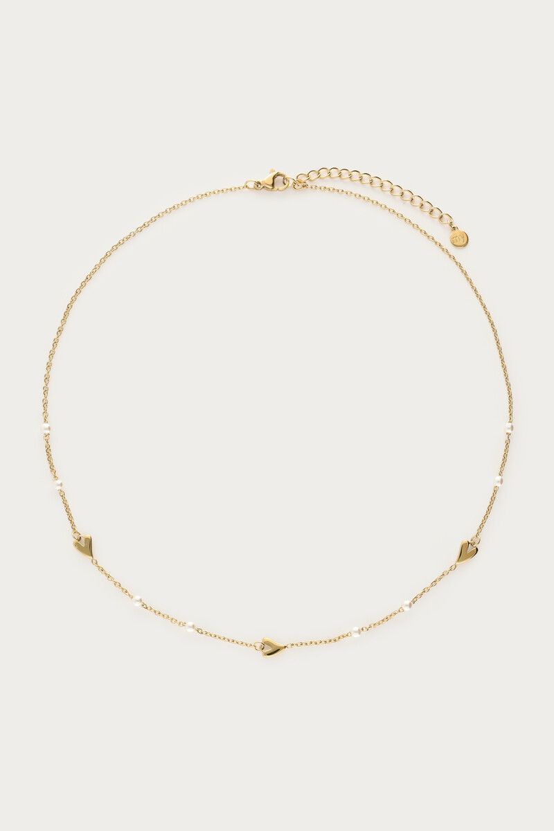 Collar de acero con corazones y perlas artificiales - Imagen 2