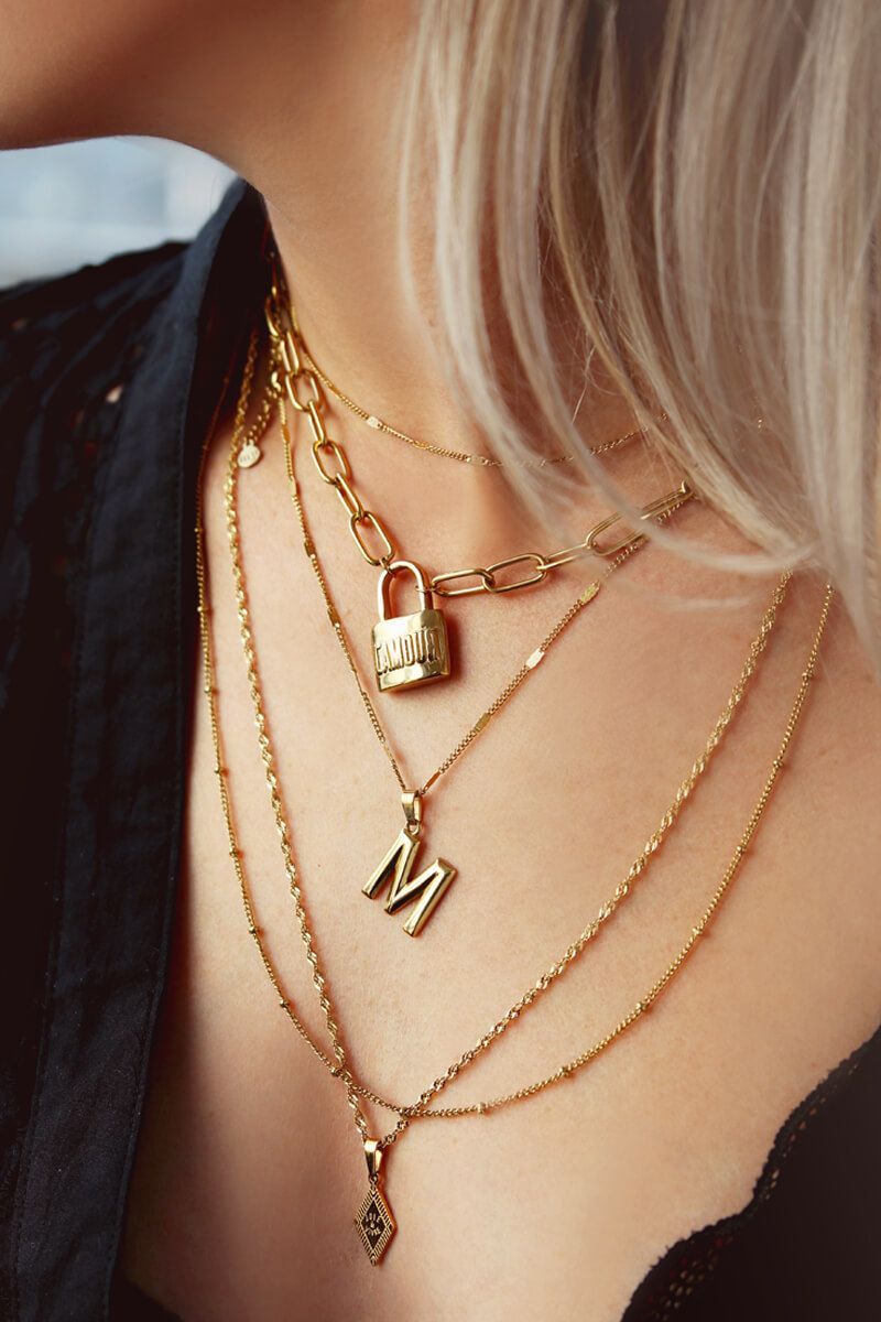 kettingen-goud-lamour-2-product Collar de cadena con candado de amor - Imagen 1