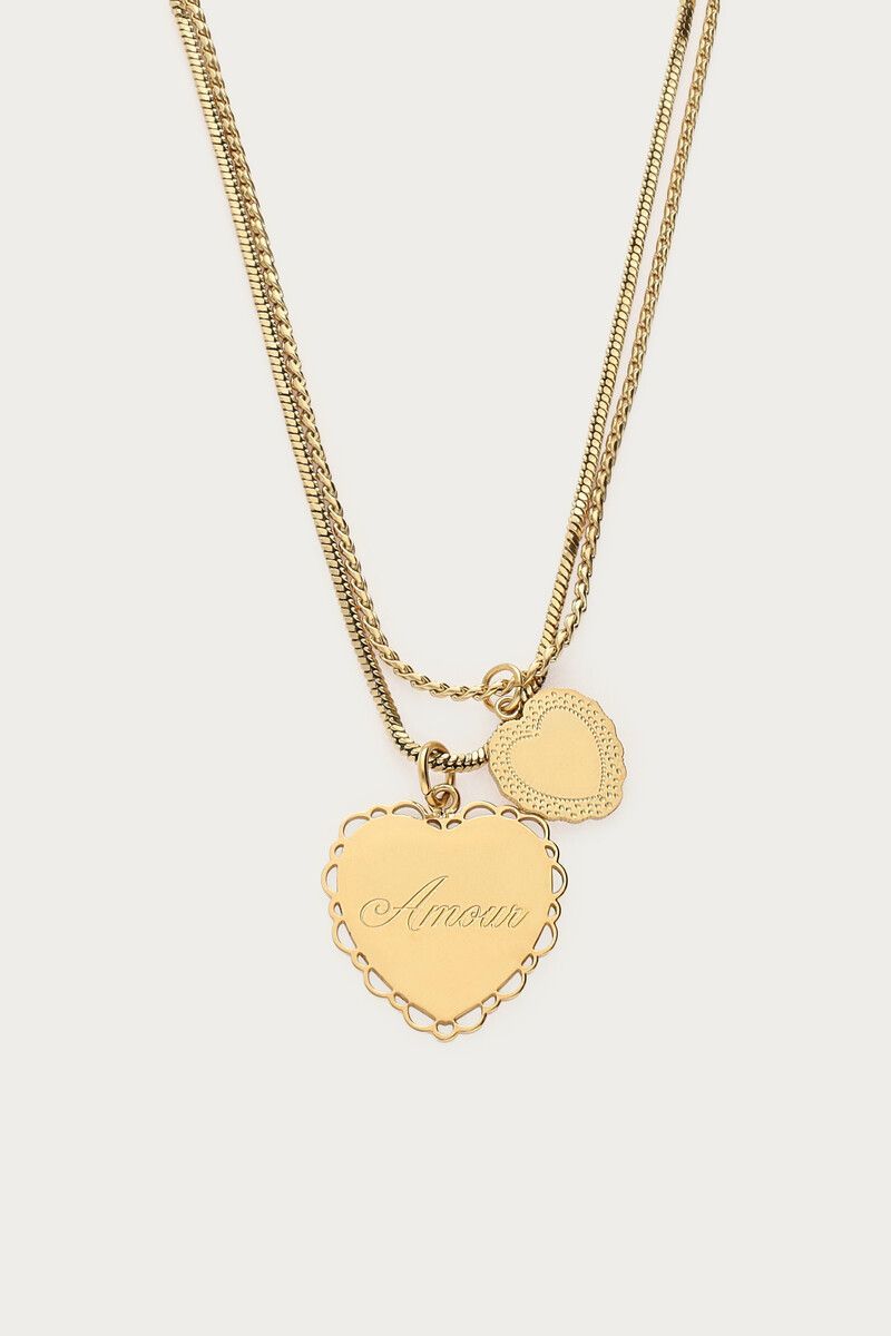 product_images-love_double_necklace_with_hearts_mj15276-1200_closeup Collar cadena doble con corazones Amour - Imagen 1