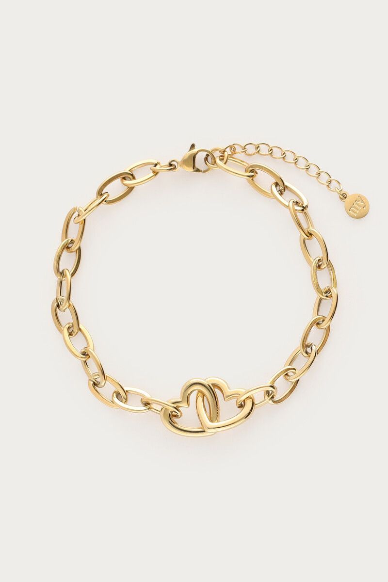 product_images-midnight_bracelet_with_two_hearts_mj14682_gold_packshot Pulsera de acero con dos corazones - Imagen 1