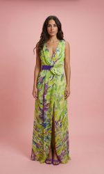 Vestido Largo Estampado Gasa Lúrex