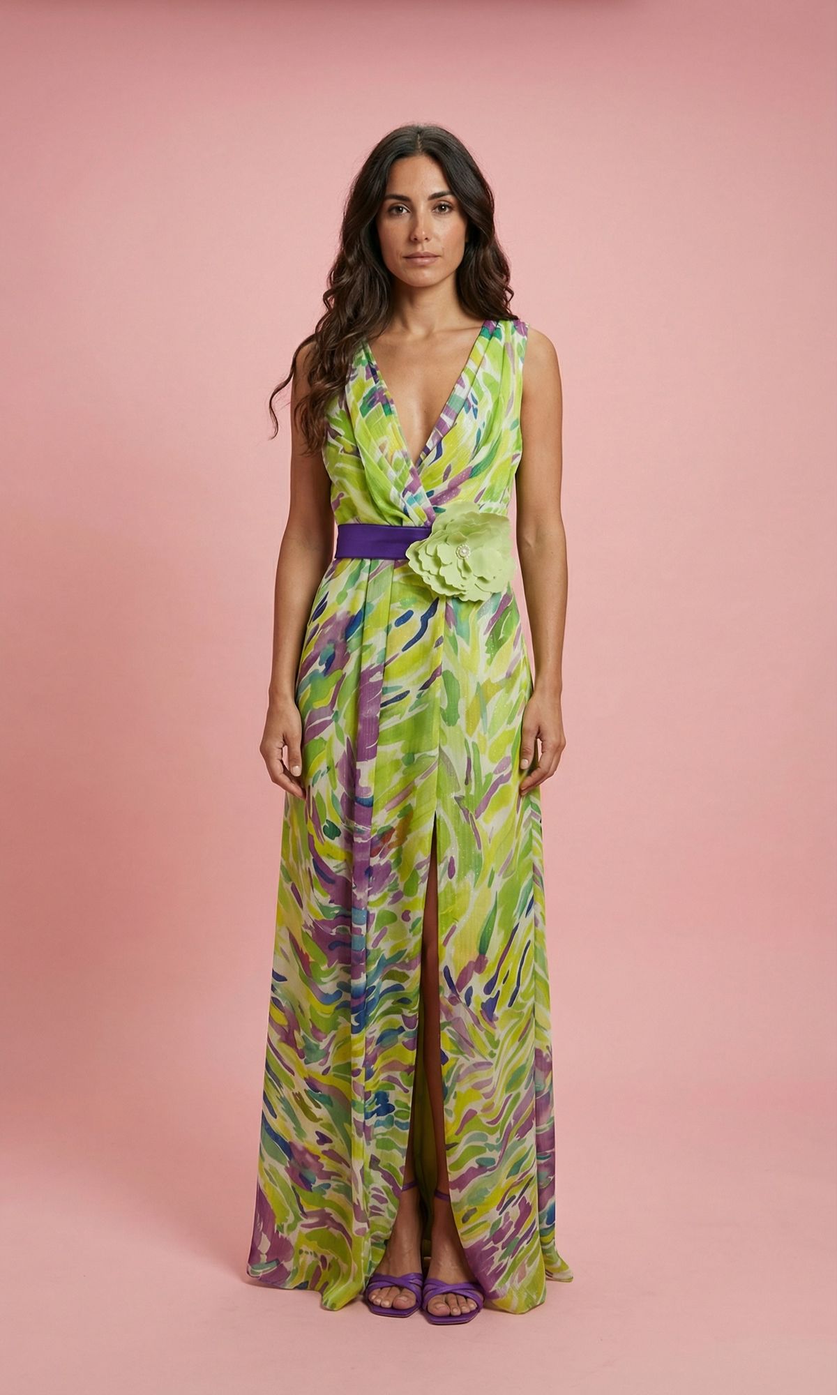 freepik__strict-11-garment-replication-for-luxury-ecommerce__44756 Vestido Largo Estampado Gasa Lúrex - Imagen 1