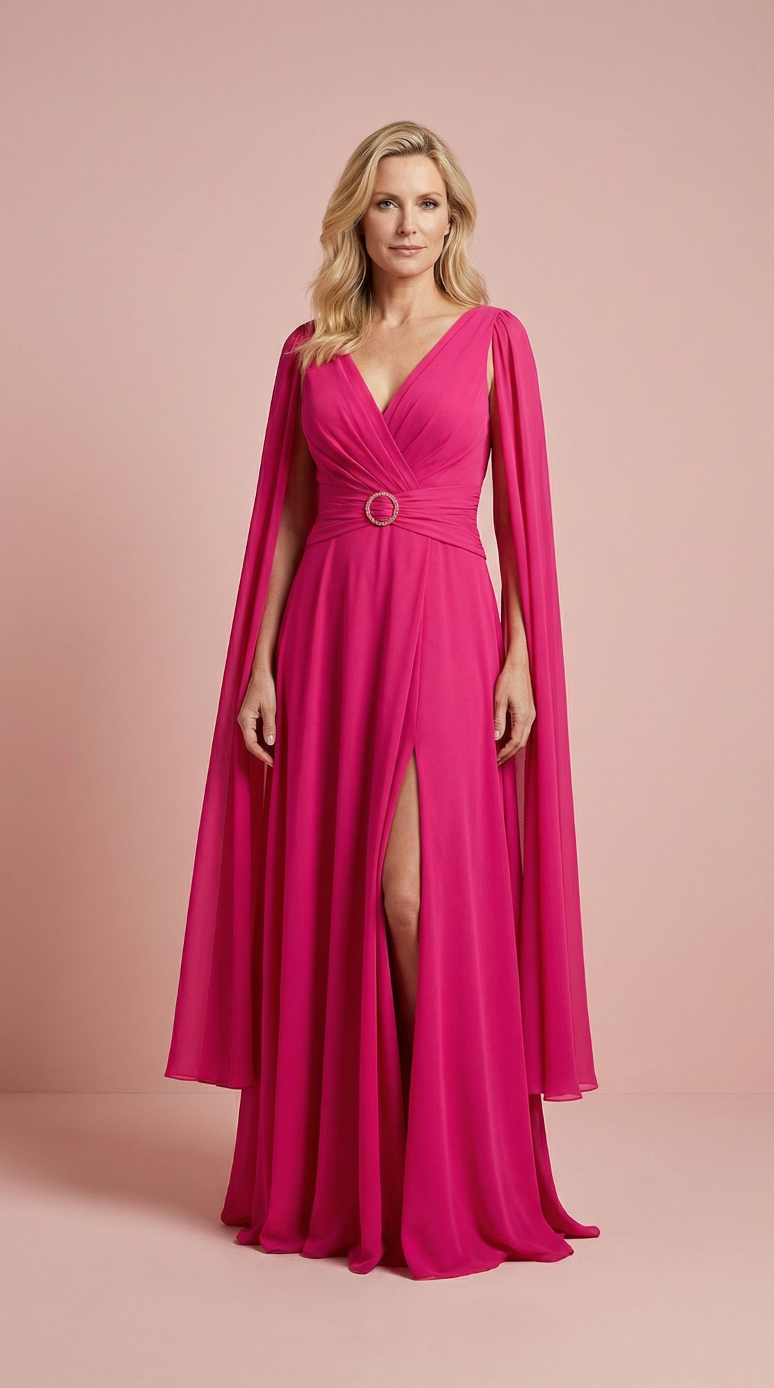 freepik__luxury-ecommerce-studio-transformationuse-attached__40945 Vestido Largo de Gasa con Mangas de Capa - Imagen 1