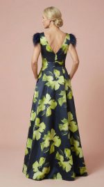 Vestido Largo Oliva Marino con Plumas - Imagen 2