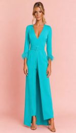 CONJUNTO DE PANTALON Y CASACA CON PLUMAS - Imagen 9