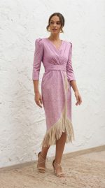 Vestido Midi Con Flecos Damasco