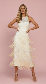 Vestido Largo al Tobillo de Flecos Abril