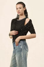 Top de punto sin manga con cuello joya - Imagen 2