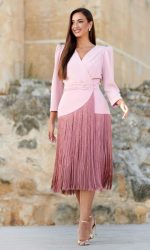 Vestido Midi con Cinturón de Flecos Desmontable