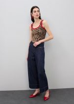 Denim culotte con vivo leopardo