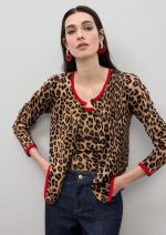 Cardigan con rib a contraste rojo