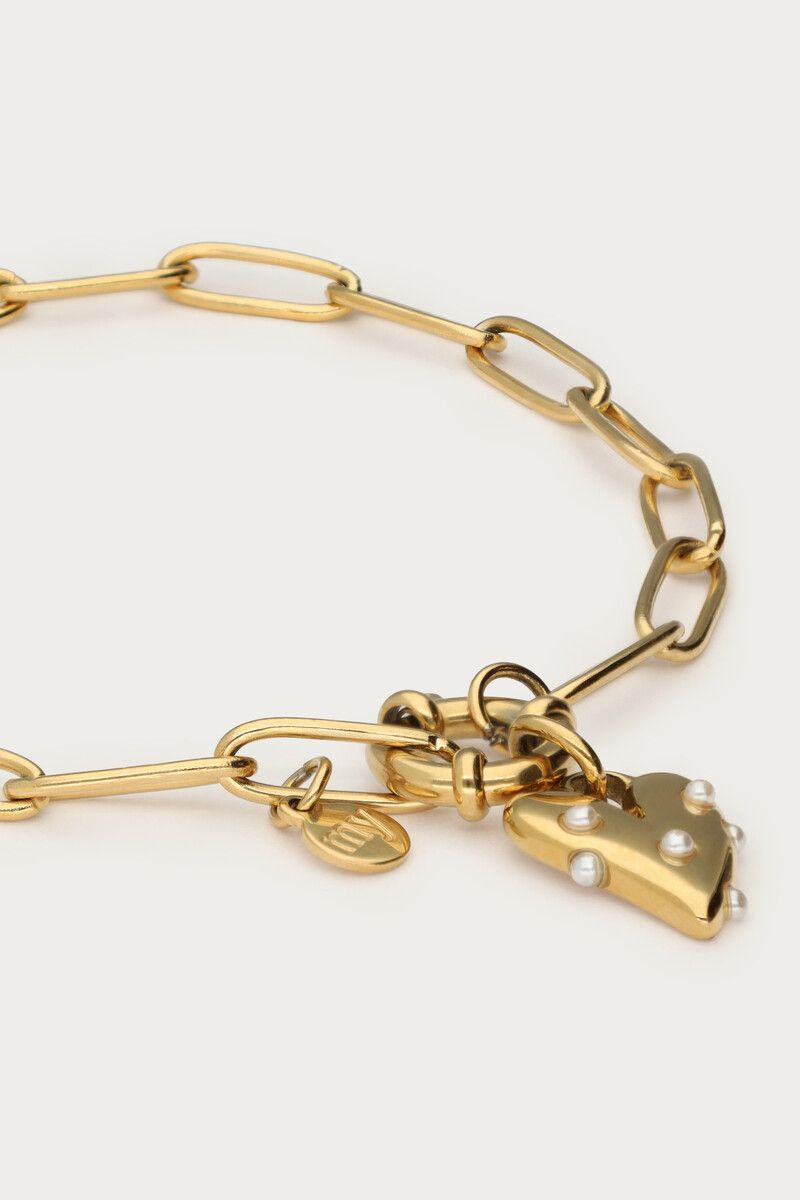 Pulsera con gran corazón y perlas artificiales - Imagen 2