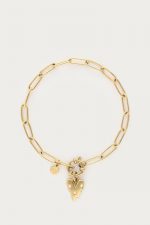 Pulsera con gran corazón y perlas artificiales