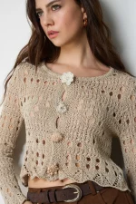 Chaqueta de Punto Botón Joya Flor