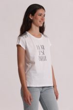 Camiseta "La vie est belle" detalle flecos - Imagen 2