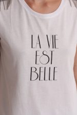 Camiseta "La vie est belle" detalle flecos - Imagen 3