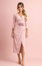 Vestido midi Wrap con Cinturón de Flores