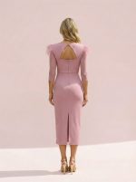 Vestido midi de tul y plumas escote cruzado - Imagen 6